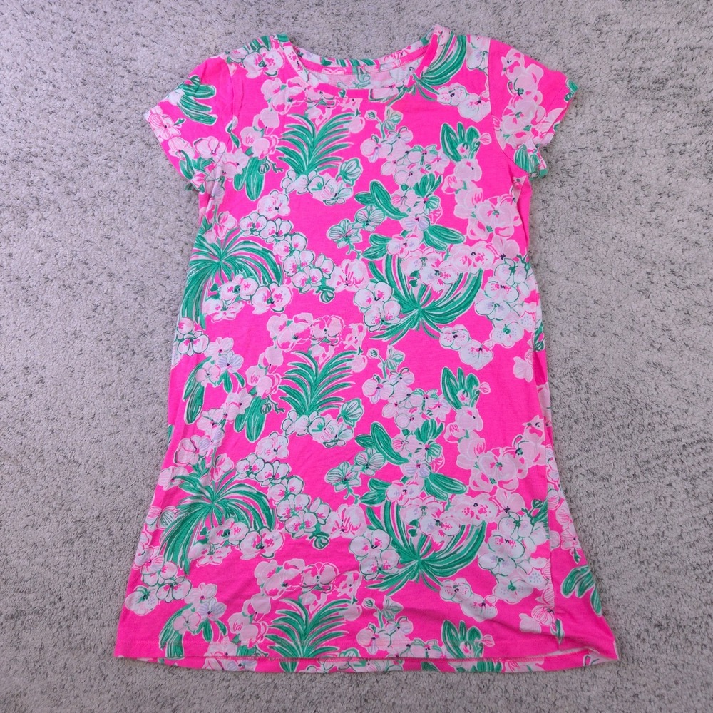 Lilly Pulitzer Girls Large 8-10 Floral Pink Green Cap Sleeve Dress RN 88189